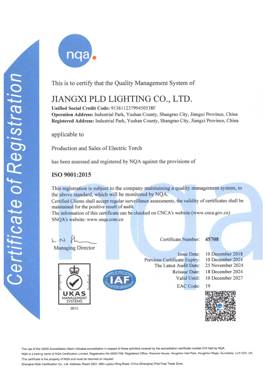 ISO 9001:2015 quality management certificate