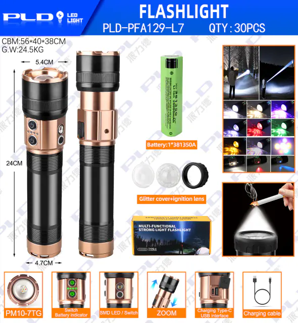 Zoomable Seven-Color Laser Flashlight with Side Light